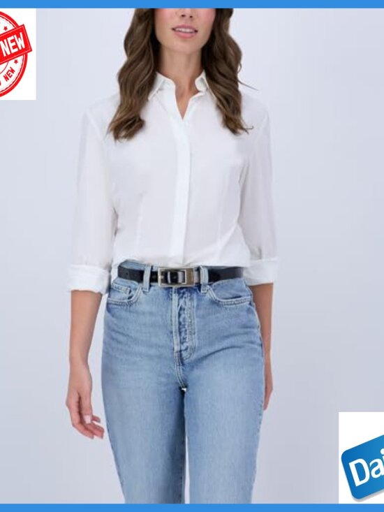 Slim 1-Inch Dress Belt with Elongated Buckle for Jeans and Trousers